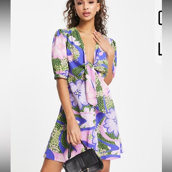 ASOS Dresses & Skirts - ASOS Tie Front Button Up Mini Dress in Floral Lavender